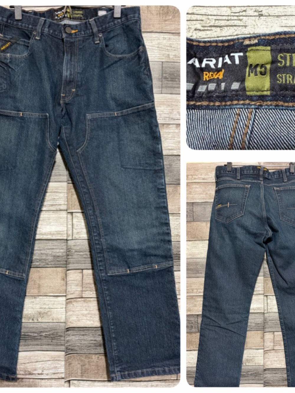 Ariat Rebar M5 Straight Leg Double Knee Jeans Workwear Men’s 34x32 Blue Denim